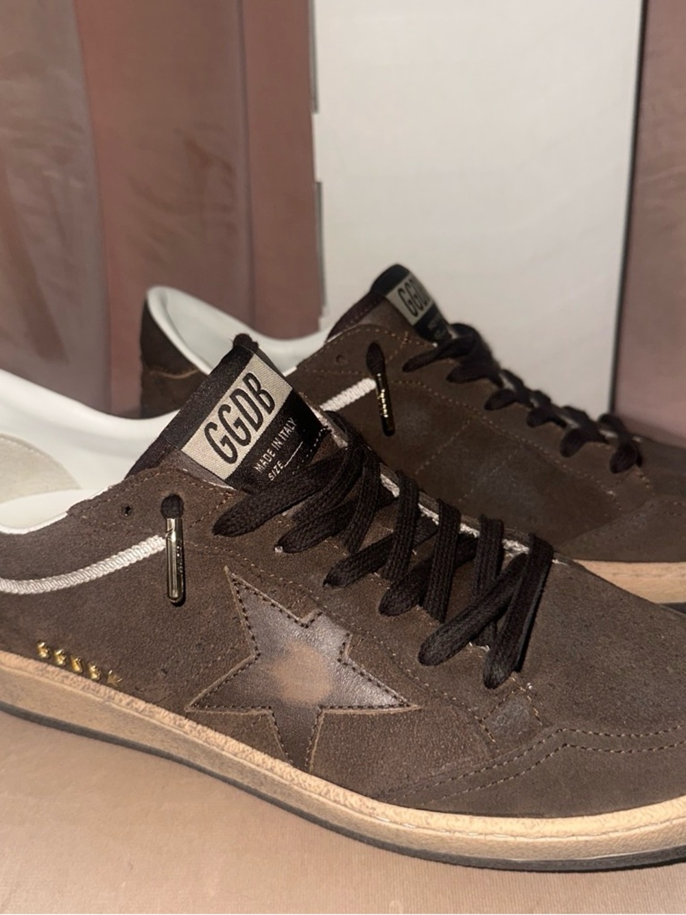 NWT Golden Goose Ball Stars Brown Suede Sneakers with Tan Sole - Picture 4 of 8